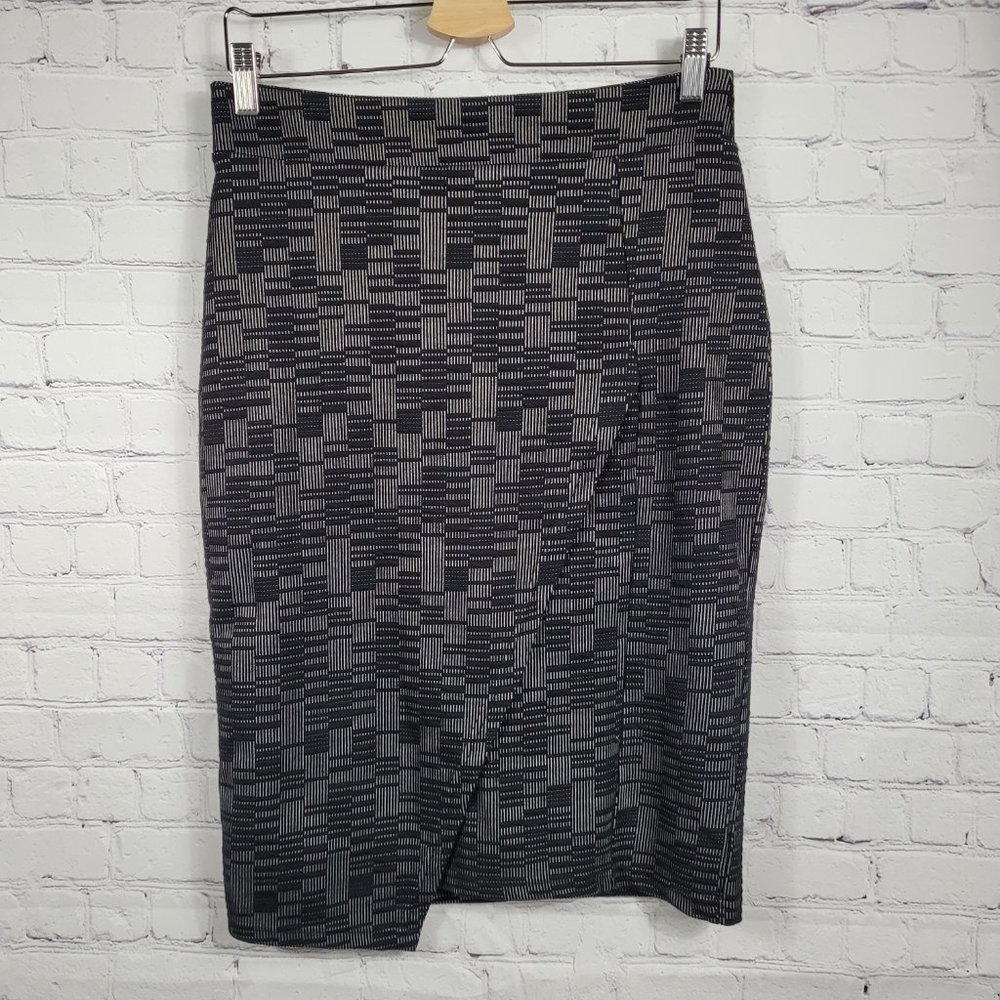 Anthropologie Maeve Black Geometric Bobbie Lined Faux Wrap Pencil Skirt